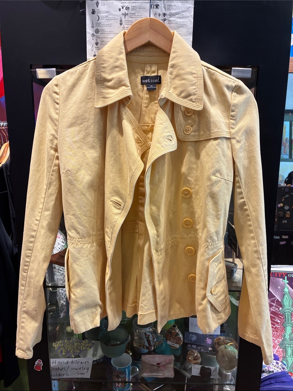 Wet Seal Light Yellow Button-Up Trench Jacket